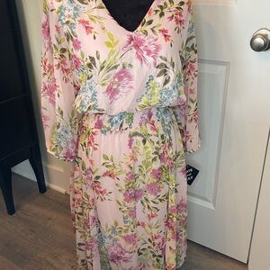 Elegant Pink and Green Floral V-Neck Sundress